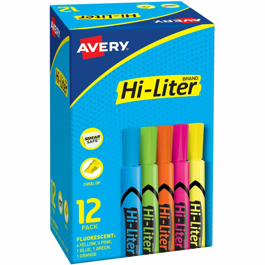 Avery® Hi-Liter Desk-Style Highlighters, Fluorescent Pink, Cap-off Ink, 12 / Box, AVE98034