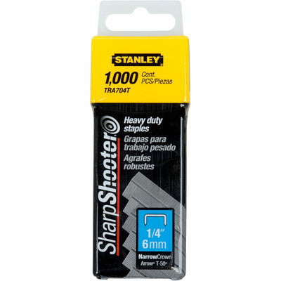 Amax Stanley SharpShooter Heavy-Duty 1/4" Staples, Silver, 1000 / Box, BOSTRA704T
