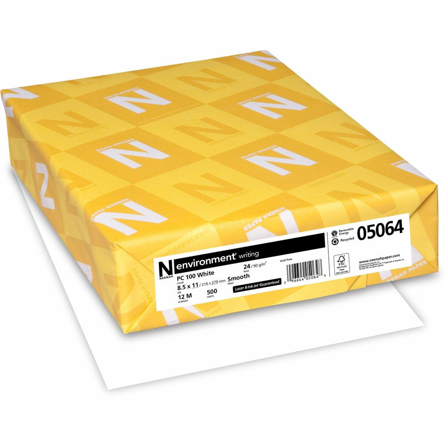 Neenah Bright White Environment Paper, 8.5" x 11", Fiber, 24 lb, Watermarked, 500 / Ream, NEE05064