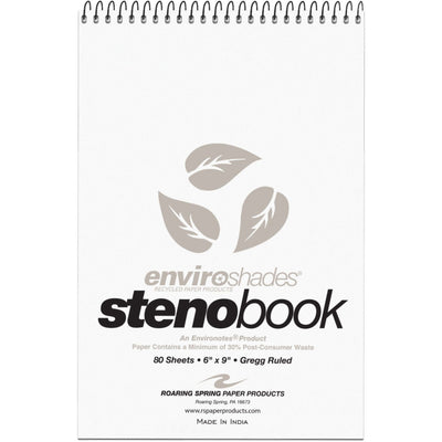 Roaring Spring Paper Products Roaring Spring Enviroshades Recycled Spiral Steno Memo Book, 9" x 6", 4 / Pack, ROA12274