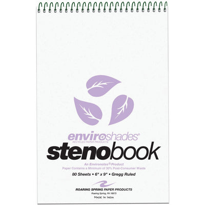 Roaring Spring Paper Products Roaring Spring Enviroshades Recycled Spiral Steno Memo Book, 9" x 6", 4 / Pack, ROA12264