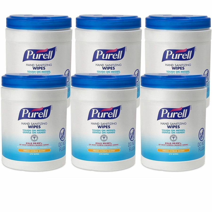PURELL® Sanitizing Wipes, 6" x 6.8", White, Lint-free, 6 / Carton, GOJ911306CT