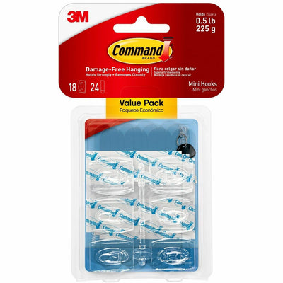 3M Command Mini Clear Hooks with Clear Strips, 1 Pack, MMM17006CLRVP
