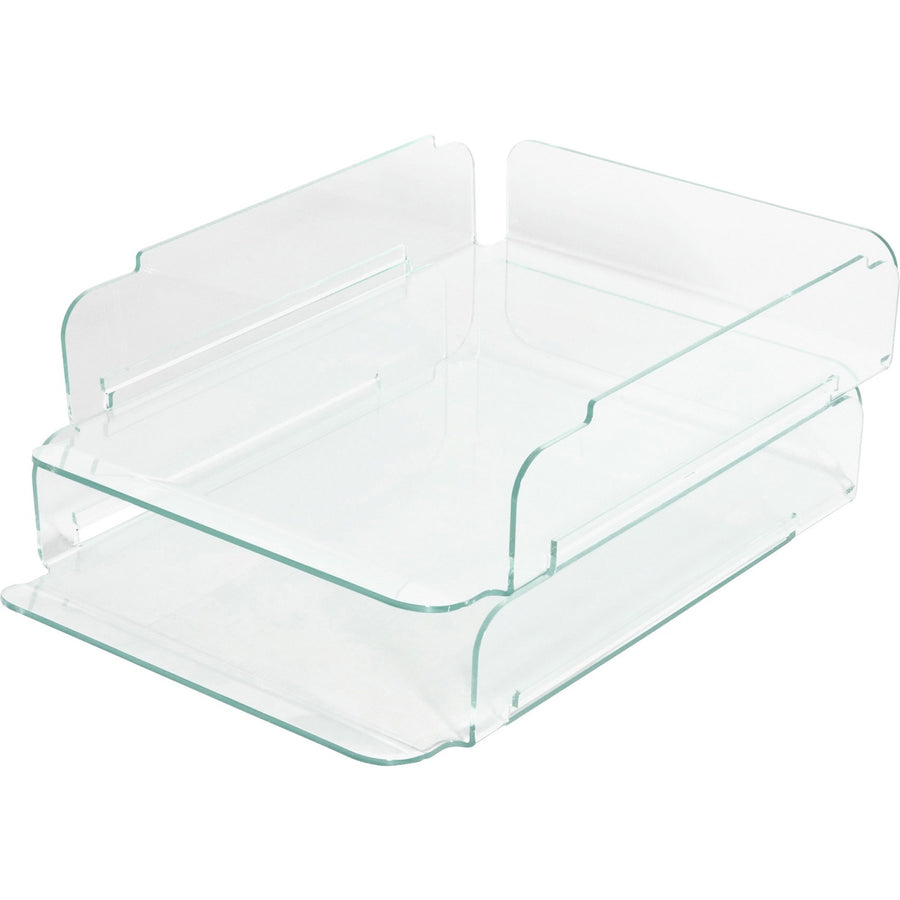 Lorell Stacking Document Trays, Acrylic, Green, Stackable, 2 / Set, LLR80655