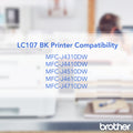 Brother Innobella LC107BK Original High Yield Inkjet Ink Cartridge - Black -, BRTLC107BK