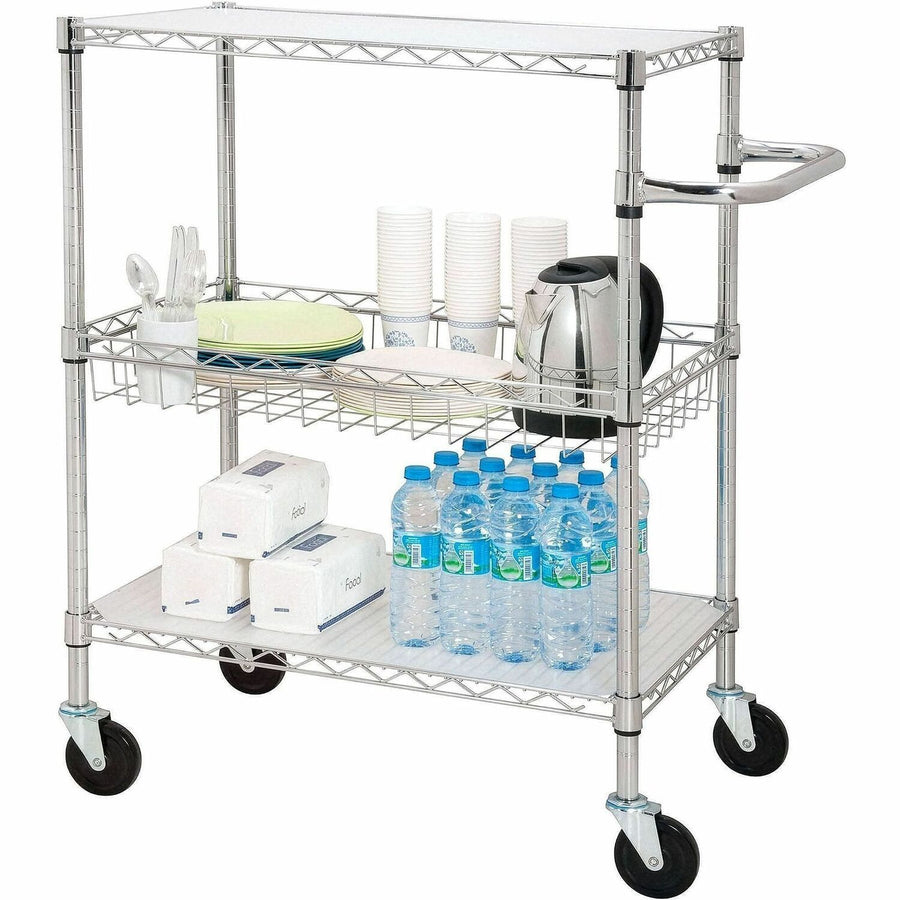 Lorell 3-Tier Rolling Cart, 18" x 40", Chrome, Steel, Heavy Duty, LLR84858