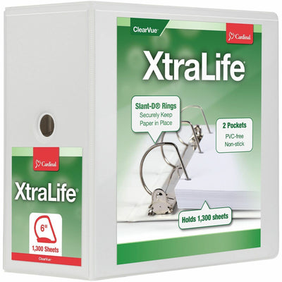 TOPS Cardinal Xtralife ClearVue Locking Slant-D Binder, White, 8 1/2" Width x 11" Length, CRD26360