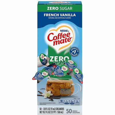Nestle Professional Coffee mate Zero-Sugar French Vanilla Nondairy Liquid Creamer Singles, White, 50 / Box, NES91757