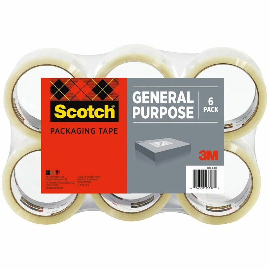 Scotch Lightweight Shipping/Packaging Tape, Clear, 1.88", 109 yd, 3", 6 / Pack, MMM3350L-6