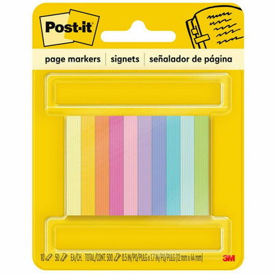 3M Post-it Page Markers - 1/2"W - Bright Colors, Assorted, 500 / Pack, MMM670-10AB