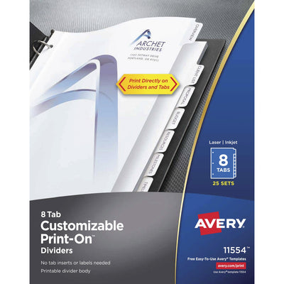 Avery Customizable Print-On Dividers, White, 1 Box, AVE11554