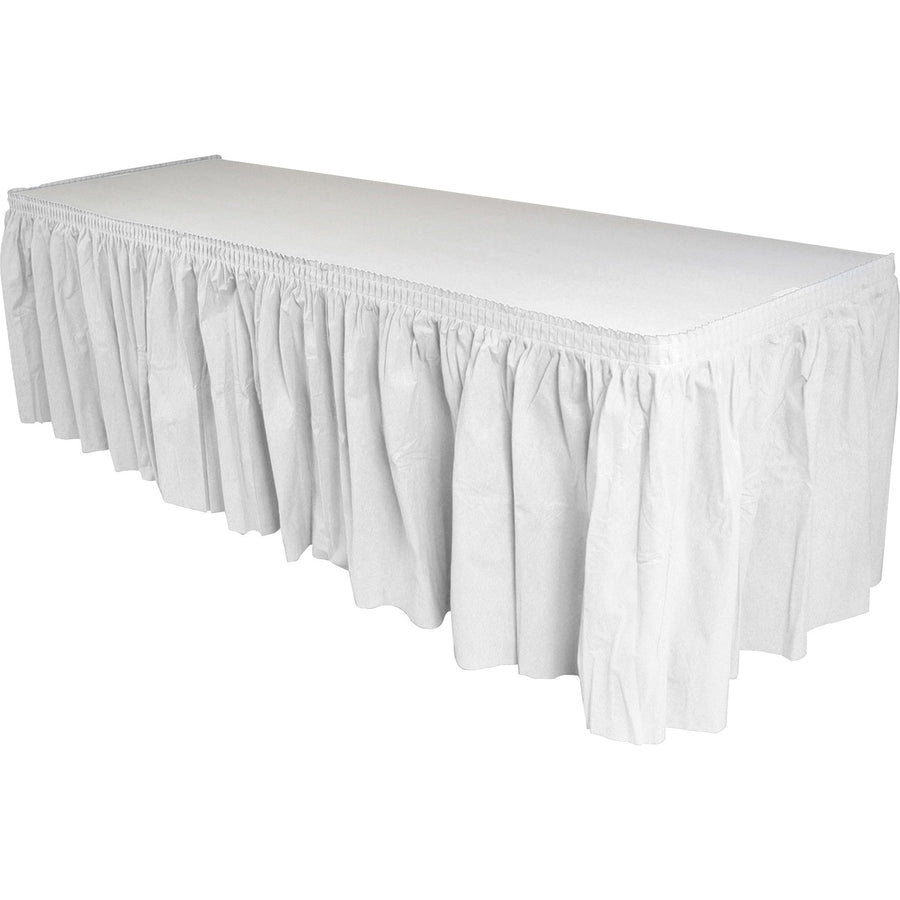Genuine Joe Nonwoven Table Skirts, White, Polyester, Pleated Skirt Design, GJO11915