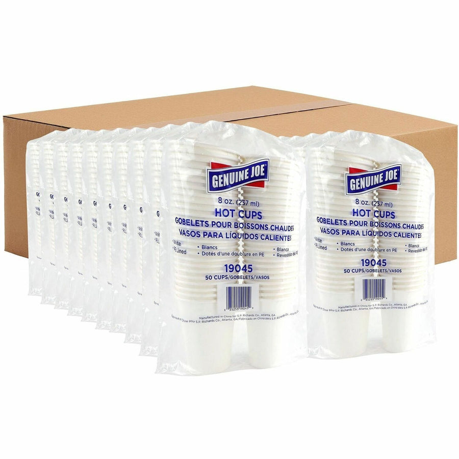 Genuine Joe 8 oz Disposable Hot Cups, White, Polyurethane, 8 fl oz, 4 / Carton, GJO19045CT