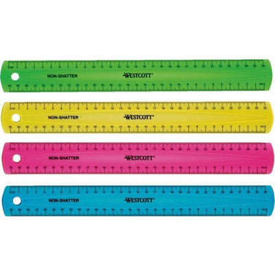 Acme United Westcott Shatterproof Ruler, Translucent Assorted, ACM14381