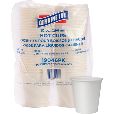 Genuine Joe 10 oz Disposable Hot Cups, White, 50 / Pack, GJO19046