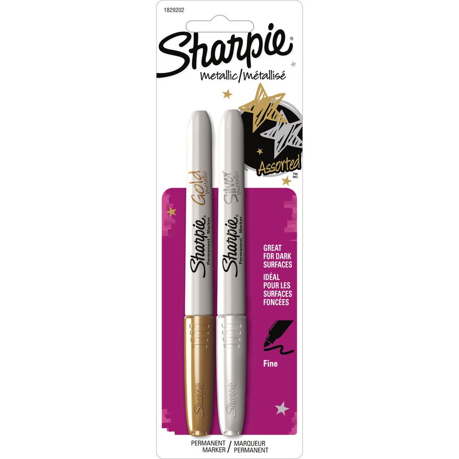 Sharpie Metallic Fine Point Permanent Marker, Silver, Quick-drying Ink, 2 / Set, SAN1829202