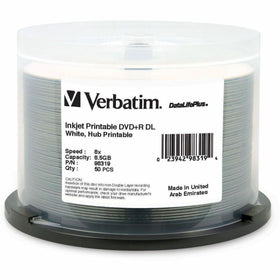 Verbatim America DataLifePlus DVD Recordable Media - DVD+R DL - 8x - 8.50 GB - 50 / Pack - White, VER98319