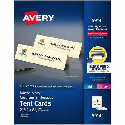 Avery Sure Feed Embossed Tent Cards, Ivory, 8 1/2" x 11", 1 Pack, AVE5914
