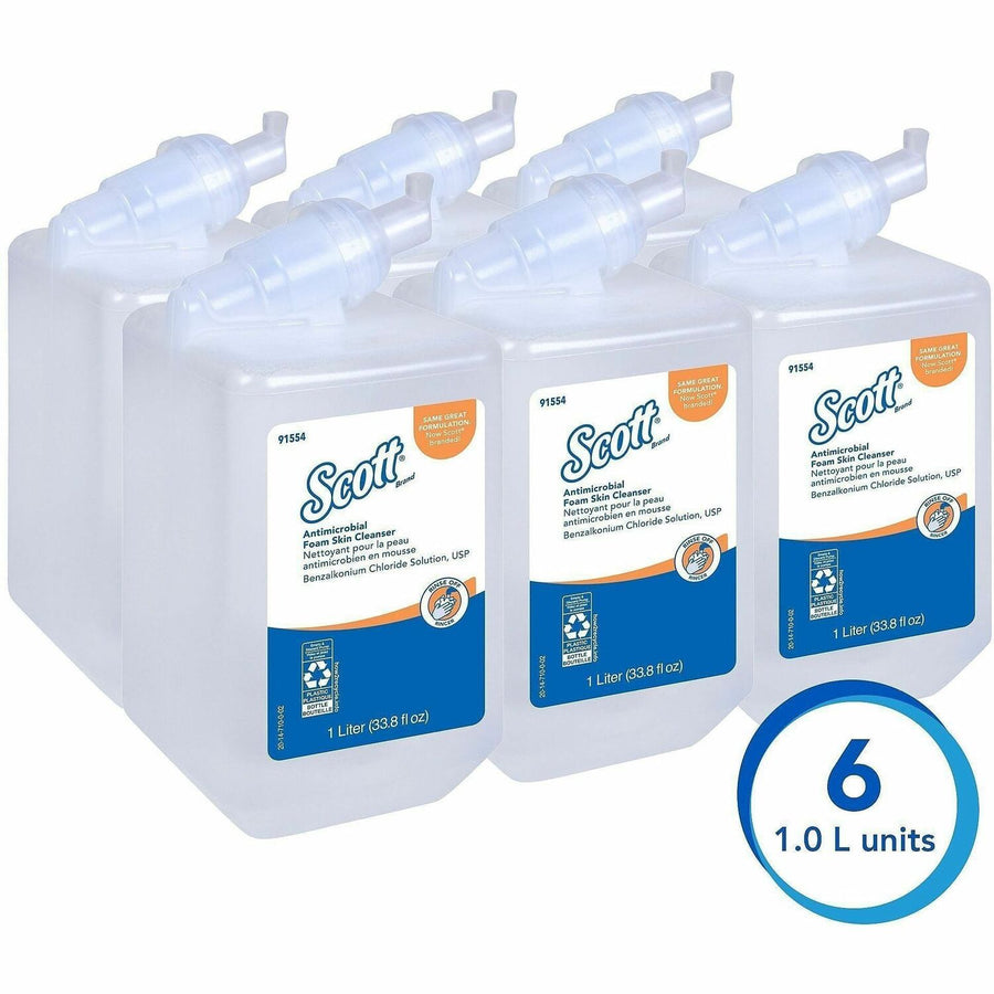 Scott® Antimicrobial Foam Skin Cleanser, Clear, Unscented, 6 / Carton, KCC91554CT
