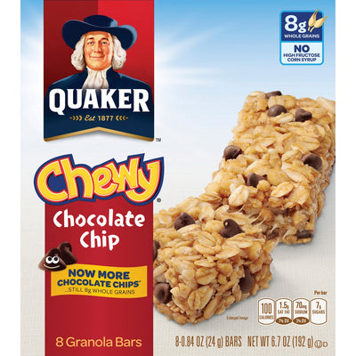 Quaker Oats Chocolate Chip Chewy Granola Bars, 8 / Box, QKR31182