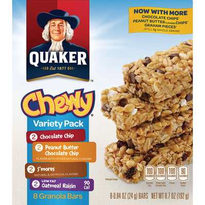 Quaker Oats Chewy Granola Bars Variety Pack, 8 / Box, QKR31188