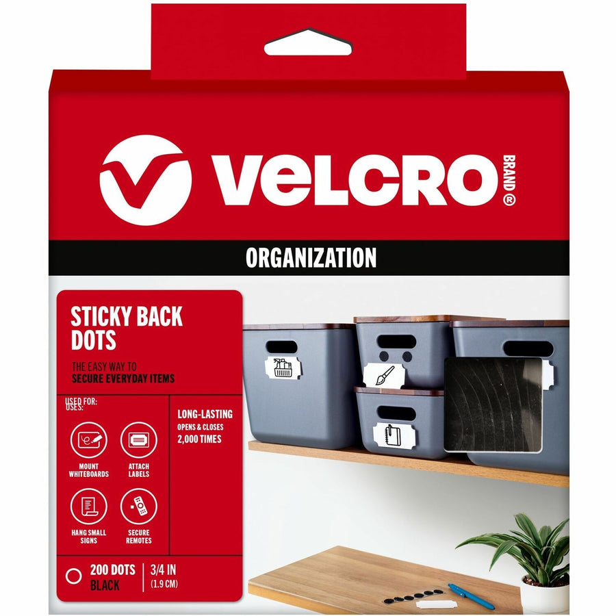 VELCRO® Sticky Back 3/4in Circles Black 200 ct, Long Lasting, 200 / Carton, VEK91823