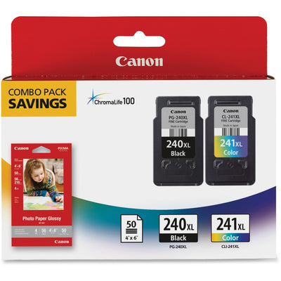 Canon PG-240XL/CL-241XL/GP-502 Original High Yield Inkjet Ink Cartridge/Paper Kit - Combo Pack - Black, Tri-color - 2 / Pack, CNM240X-CL241XL