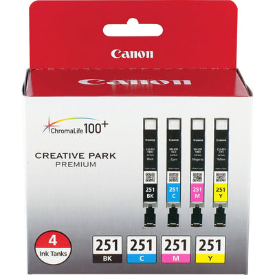 Canon CLI-251 Original Inkjet Ink Cartridge - Value Pack - Black, Cyan, Magenta, Yellow - 4 / Pack, CNMCLI251BCMY