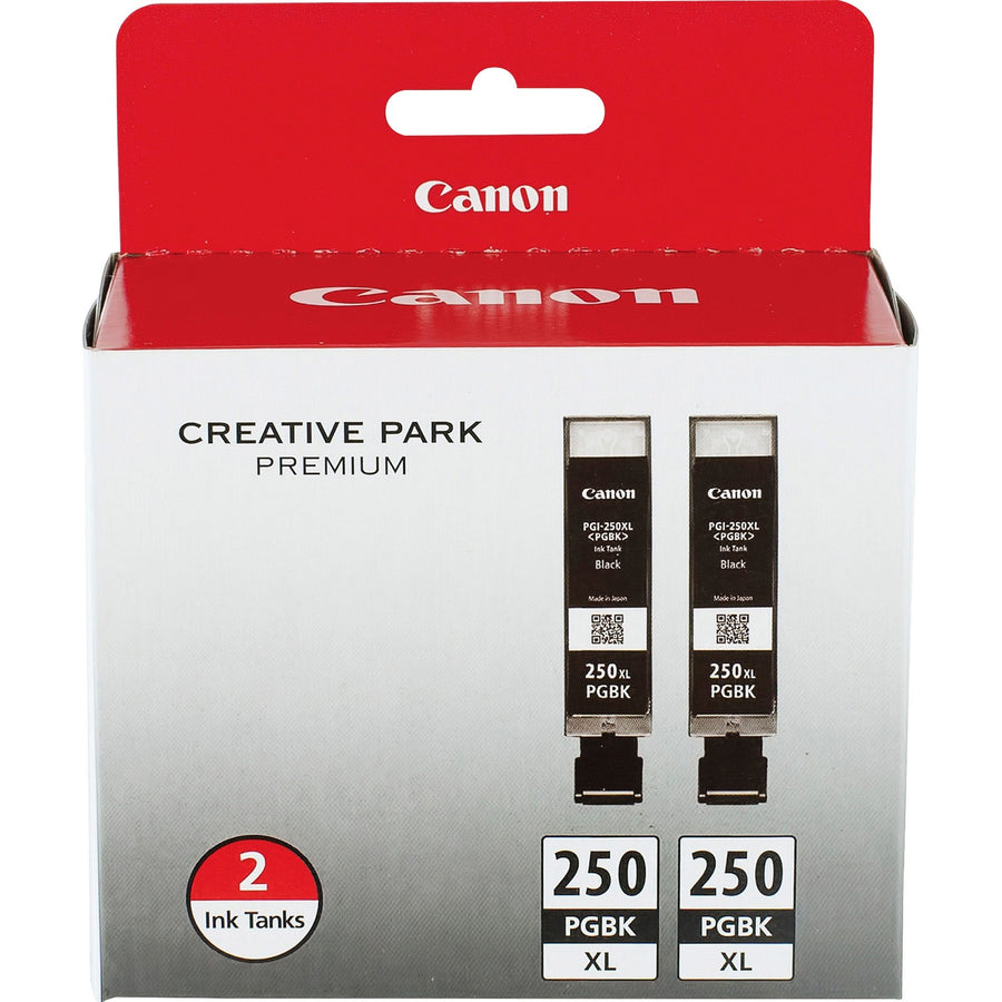 Canon PGI-250 XL Pigment Black Ink Tank, ChromaLife100+, 2 / Pack, CNMPGI250XL2PK