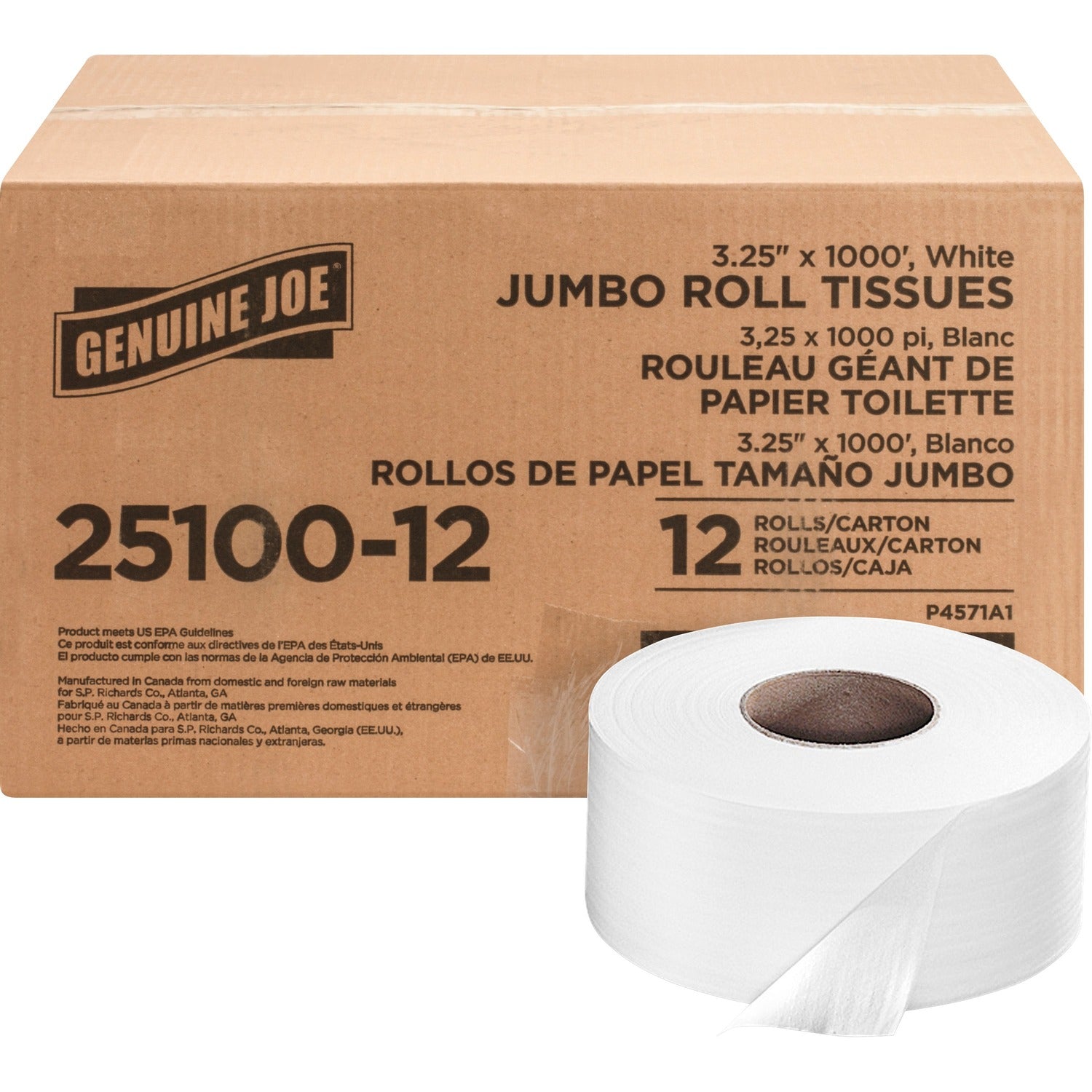 Genuine Joe Jumbo Roll Bath Tissues, 1 Carton