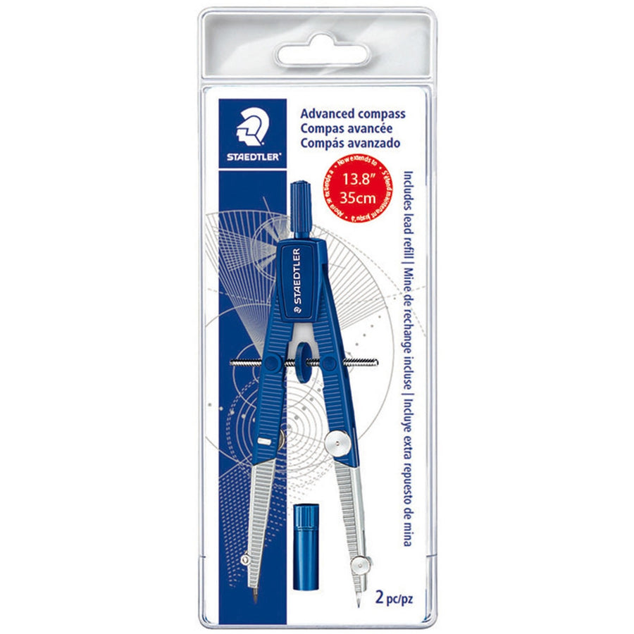 Staedtler 2-piece Advanced Student Compass, 3.3" x 0.4", Silver, Nickel, Anti-slip, STD550WP01