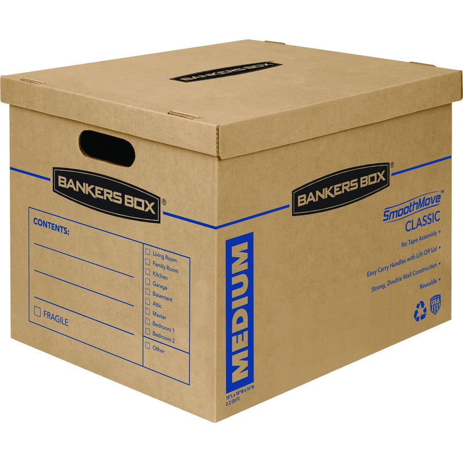 Fellowes Bankers Box SmoothMove Classic Moving Boxes, Medium, 15.5" x 14.5", Kraft, Lid, 8 / Carton, FEL7717201