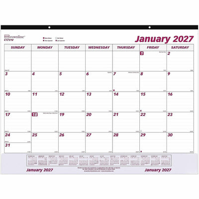Dominion Blueline Brownline Vinyl Strip Monthly Desk Pad, White, 22", REDC1731V