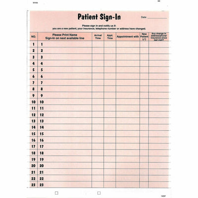 Tabbies Patient Sign-In Label Forms, Salmon, 8.50" Width x 11" Length, 125 / Pack, TAB14530