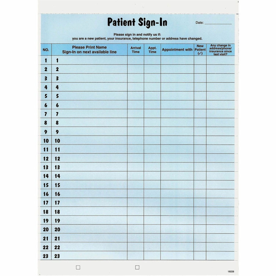 Tabbies Patient Sign-In Label Forms, 8.50" Width x 11" Length, Blue, 125, 125 / Pack, TAB14531