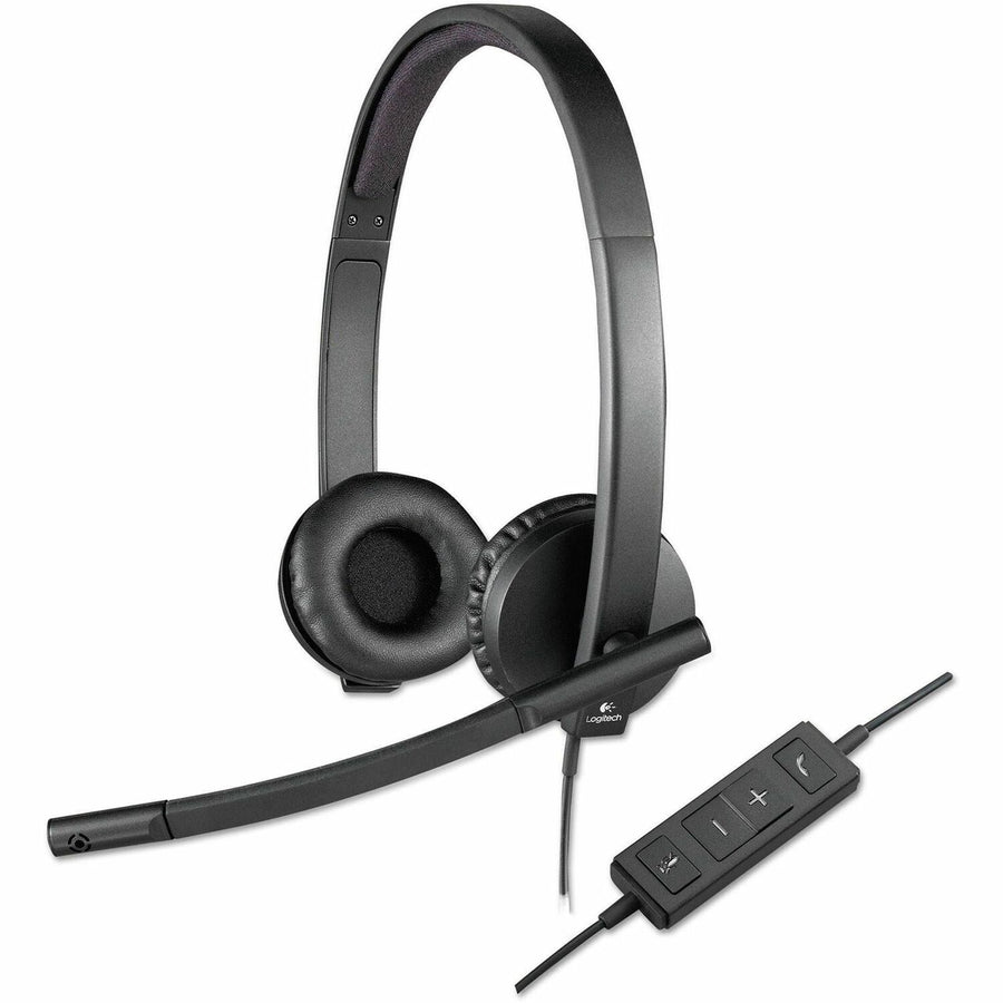 Logitech USB Headset Stereo H570e, 6.5" x 6.8", Black, Metal, Noise Cancelling, LOG981000574