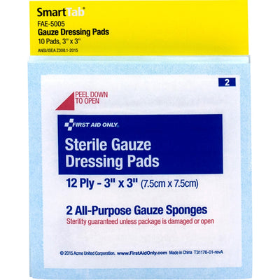 First Aid Only Sterile Gauze Dressing Pads, White, 1 Pack, FAOFAE5005