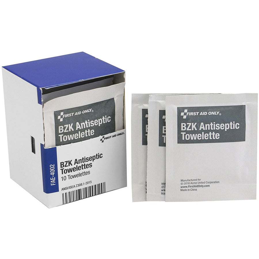 First Aid Only BZK Antiseptic Towelettes, White, 10 / Box — view 1