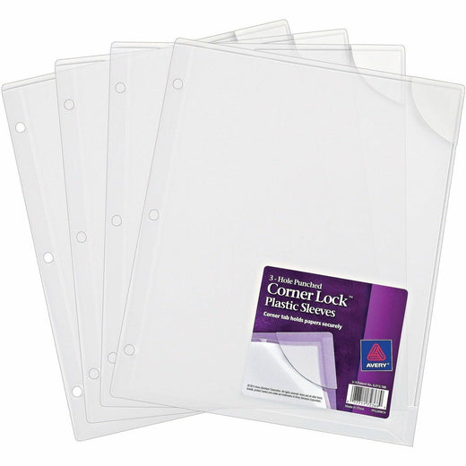Avery® Corner Lock Plastic Sleeves, Clear, Pack of 4 (72269), 1 Pack