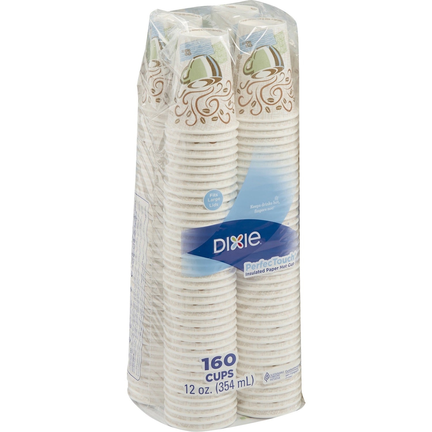 Dixie PerfecTouch 12 oz Insulated Paper Hot Coffee Cups by GP Pro, 1 Pack