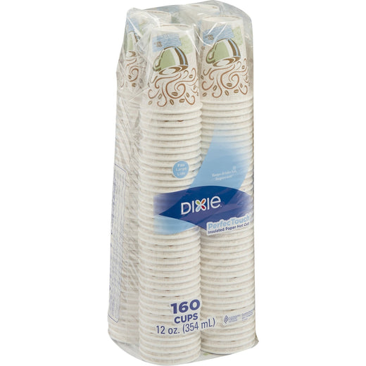 Dixie PerfecTouch 12 oz Insulated Paper Hot Coffee Cups by GP Pro, 1 Pack