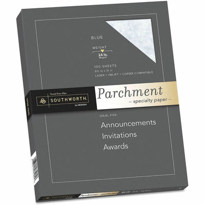Neenah Paper Southworth Parchment Specialty Paper - Blue, 8 1/2" x 11", 100 / Box, SOUP964CK/3/36