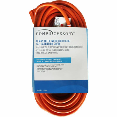 Compucessory Heavy-duty Indoor/Outdoor Extension Cord, Orange, CCS25149