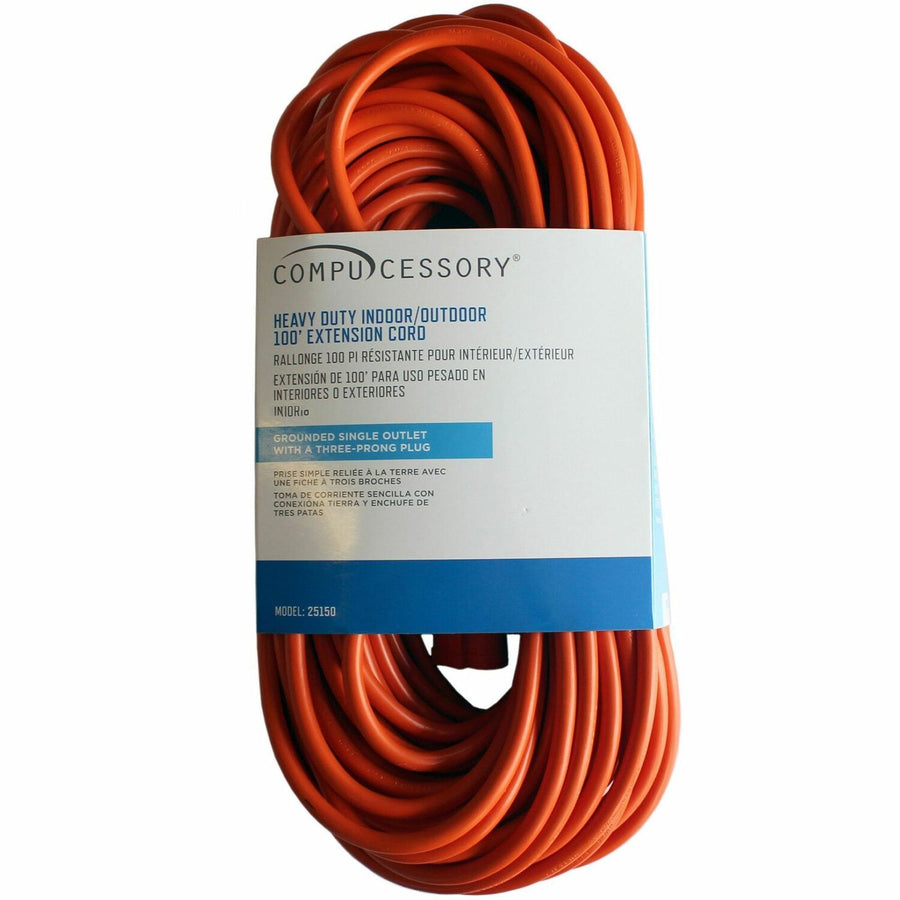Compucessory Heavy-duty Indoor/Outdoor Extension Cord, Orange, 16, CCS25150