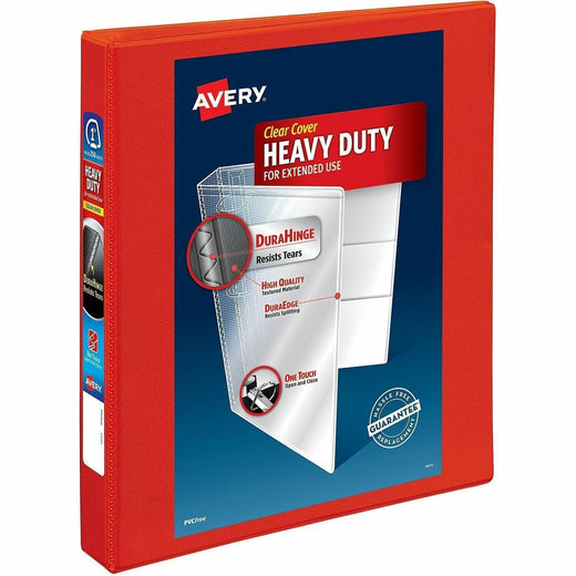 Avery® Heavy-Duty View 3 Ring Binder, 1" One Touch EZD(R) Rings, 1 Red Binder (79170), 1 Each