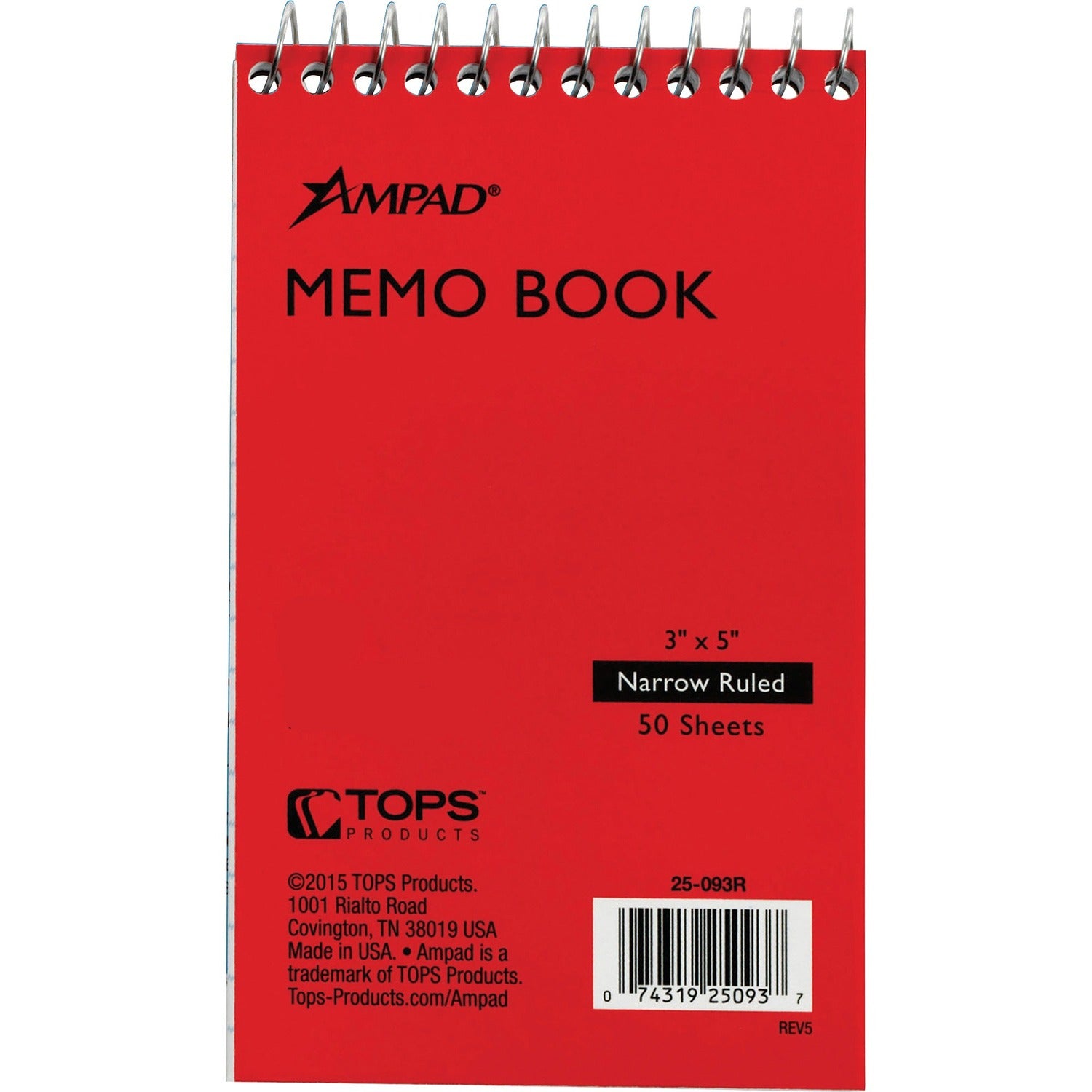 Ampad Topbound Memo Notebook, 1 Each