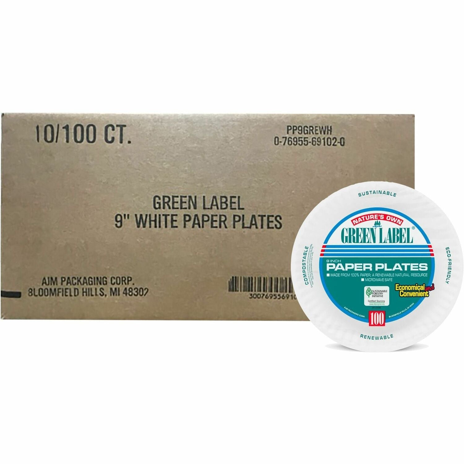 Green Label 9" Economy Paper Plates, 1 Carton