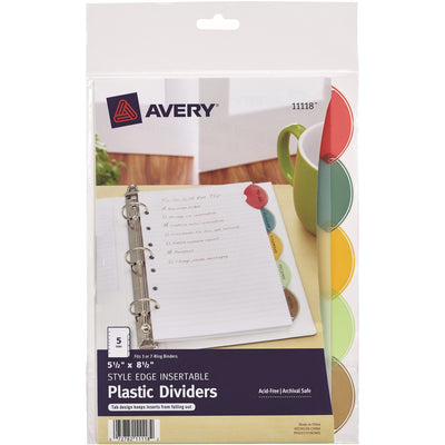 Avery Insertable Style Edge Plastic Mini Dividers for 3 Ring Binders, 5.5" x 8.5", 5-Tab Set, Multicolor, 1 Set ), Translucent, 6EA/PK 4PK/CT — view 1
