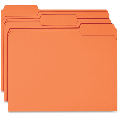 Business Source 1/3 Tab Cut Recycled Top Tab File Folder, Orange, 100 / Box — view 1