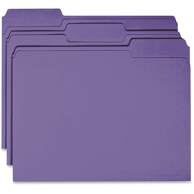 Business Source 1/3 Tab Cut Recycled Top Tab File Folder, Purple, 100 / Box — view 1